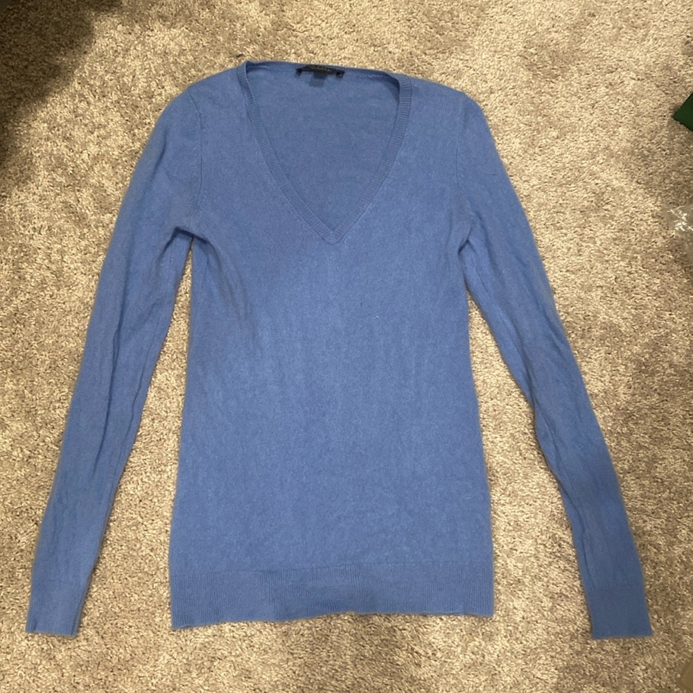 Ann Taylor Blue Cashmere V Neck